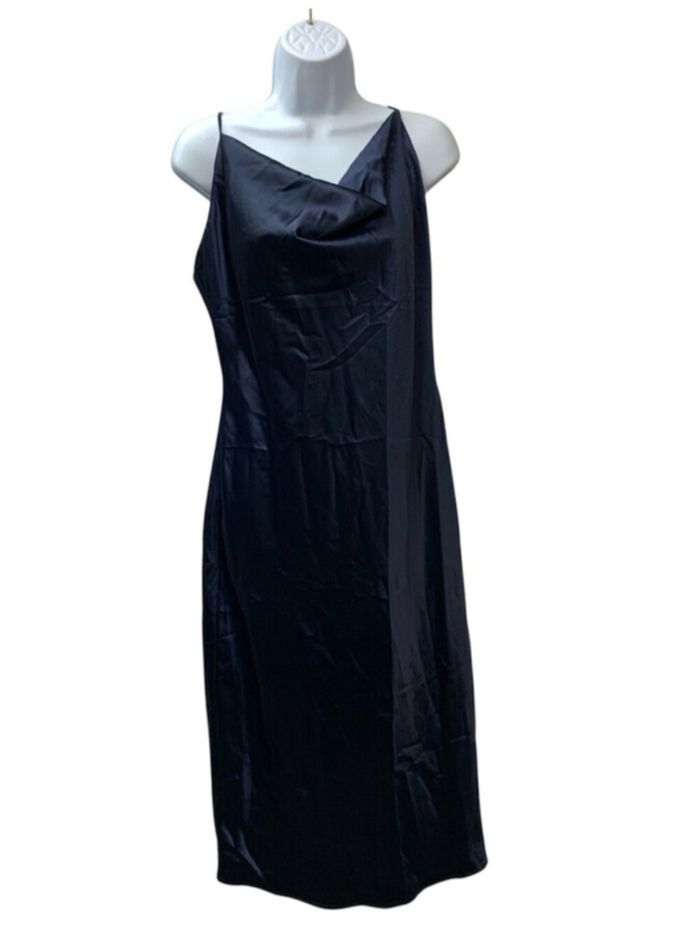 Petal & Pup Persia Navy Satin Sheath Cowl Neck Midi Slip Dress Party Cocktail 8